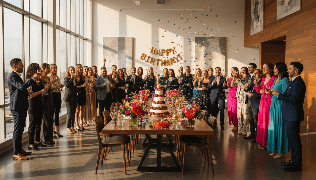 Couple laughing while dancing at a birthday party event